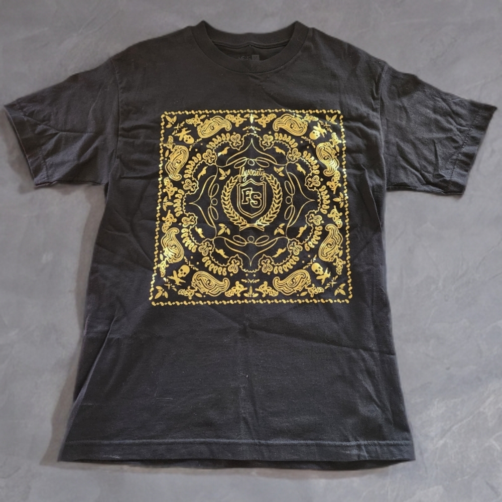 RARE Fly Society gold stamp black tee